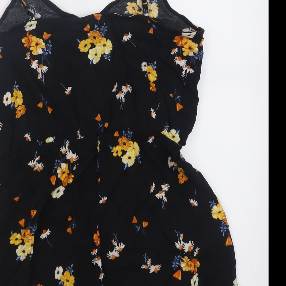 H&M Womens Black Floral Viscose Playsuit One-Piece Size 12  Pullover