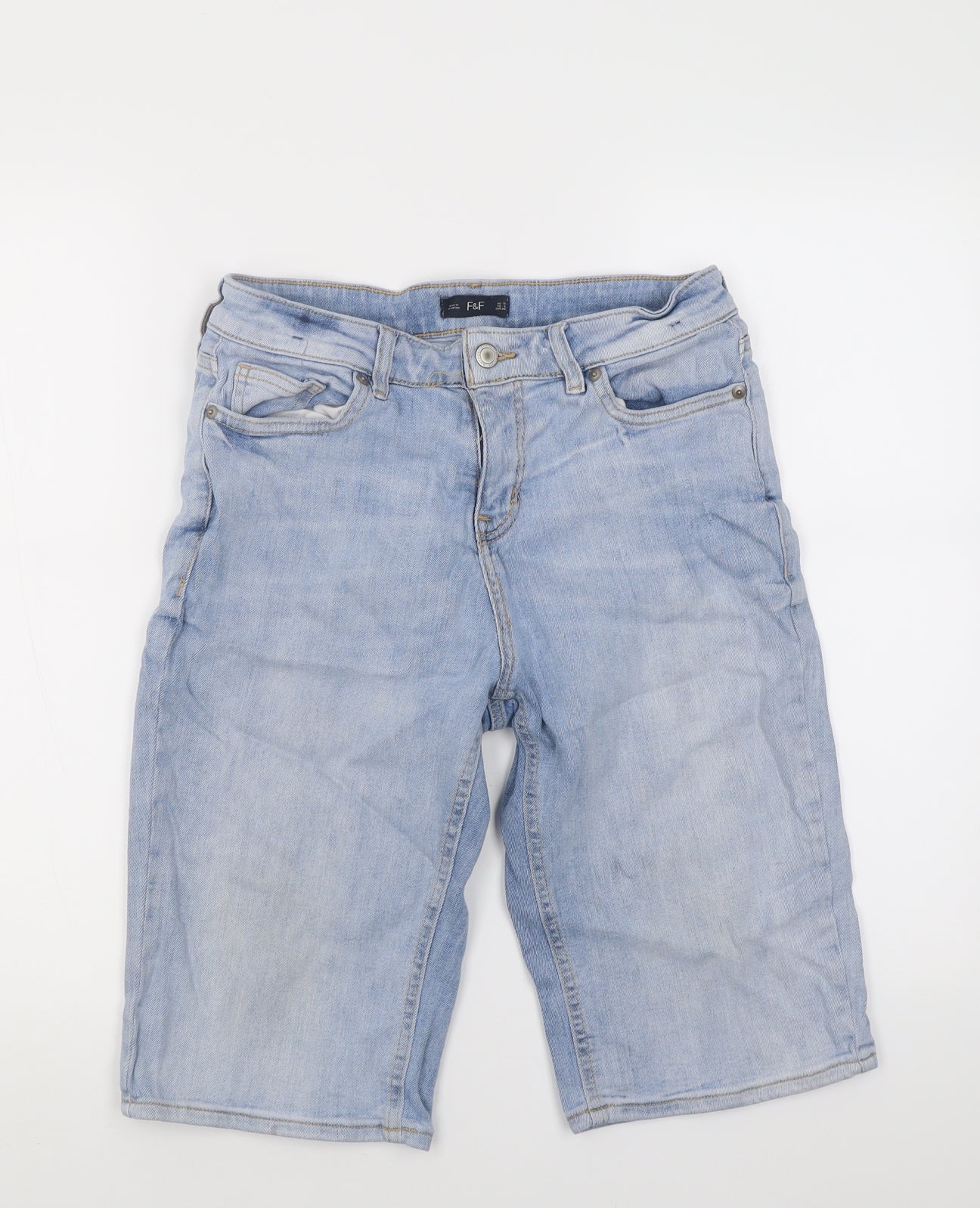 F&F Womens Blue  Cotton Bermuda Shorts Size 10 L12 in Regular Button