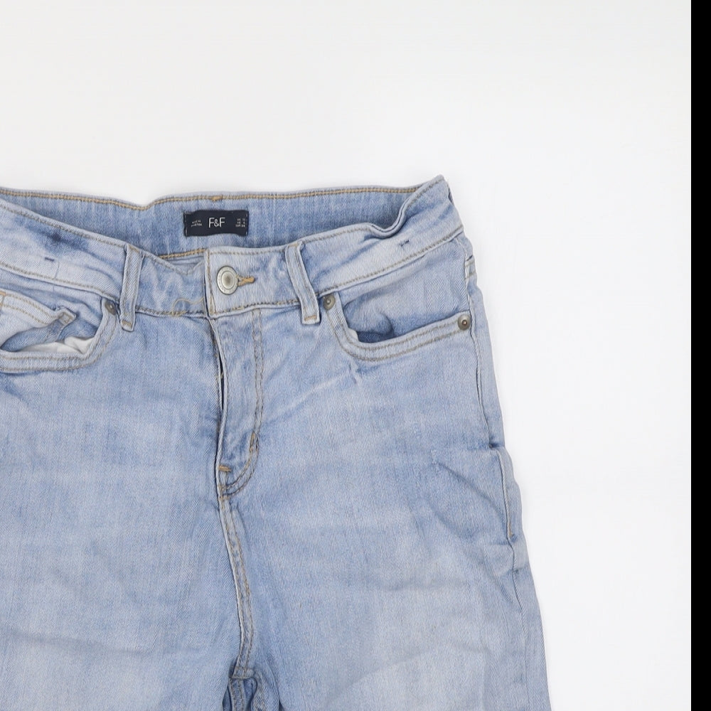 F&F Womens Blue  Cotton Bermuda Shorts Size 10 L12 in Regular Button