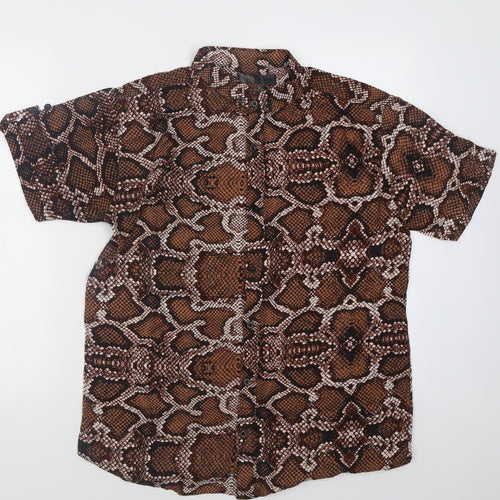 nexoluce Womens Brown Animal Print Viscose Basic Button-Up Size 14 Collared