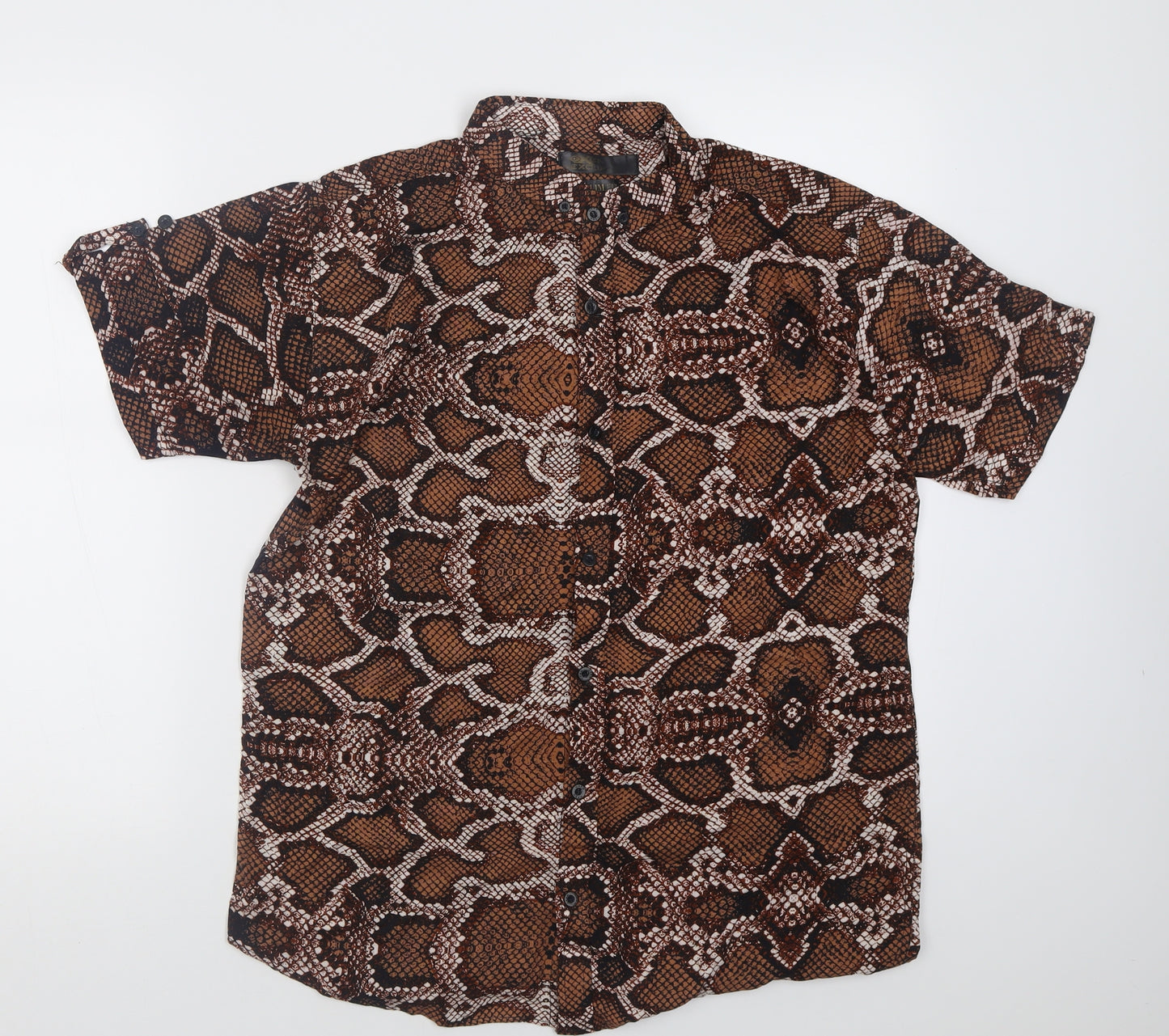 nexoluce Womens Brown Animal Print Viscose Basic Button-Up Size 14 Collared