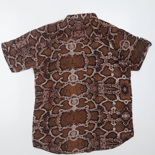 nexoluce Womens Brown Animal Print Viscose Basic Button-Up Size 14 Collared