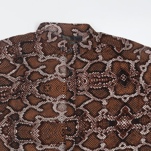 nexoluce Womens Brown Animal Print Viscose Basic Button-Up Size 14 Collared