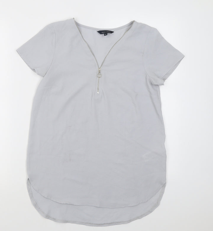 New Look Womens Blue Polyester Basic Blouse Size 8 V-Neck