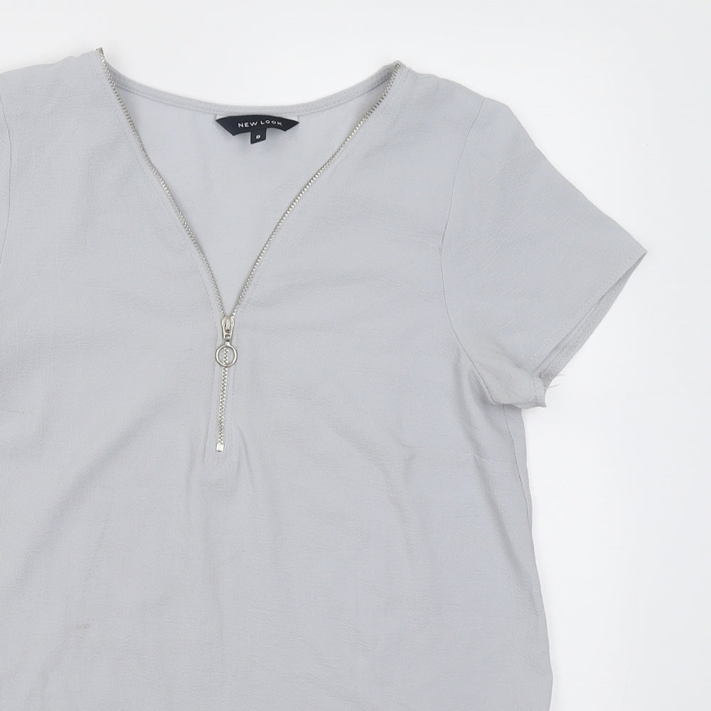 New Look Womens Blue  Polyester Basic Blouse Size 8 V-Neck