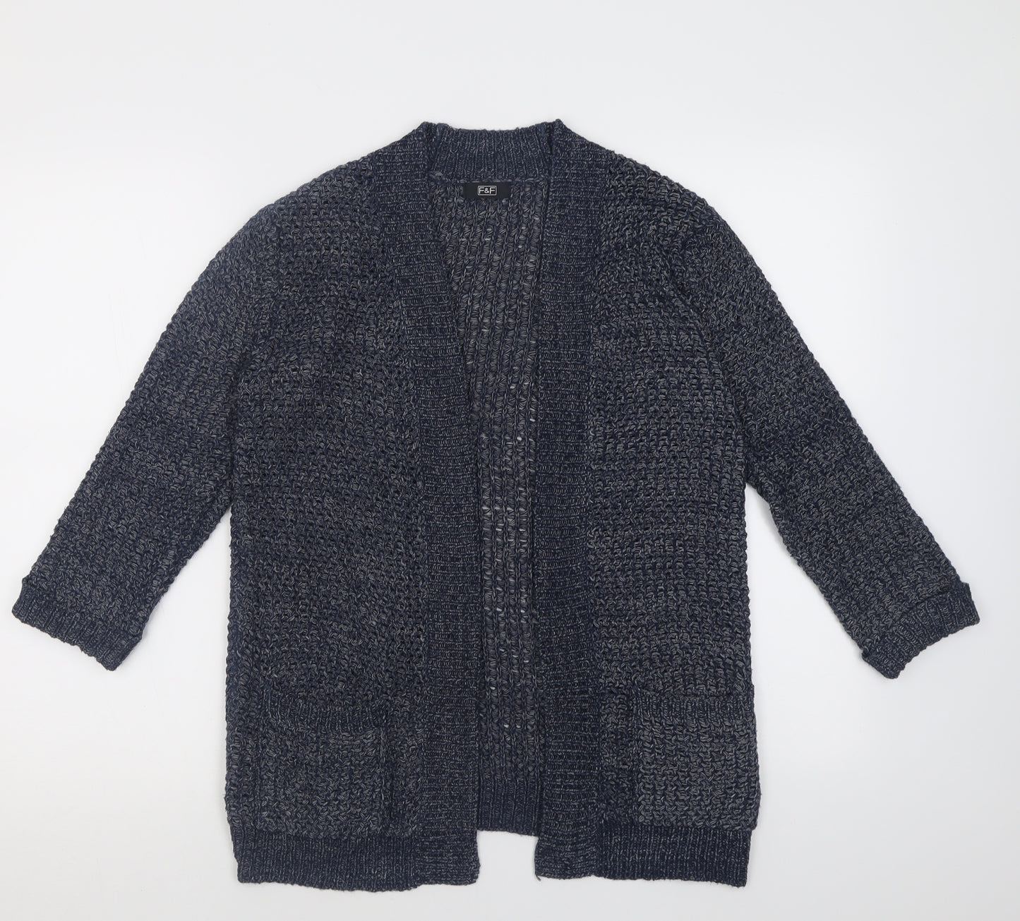 F&F Womens Blue V-Neck  Acrylic Cardigan Jumper Size 8