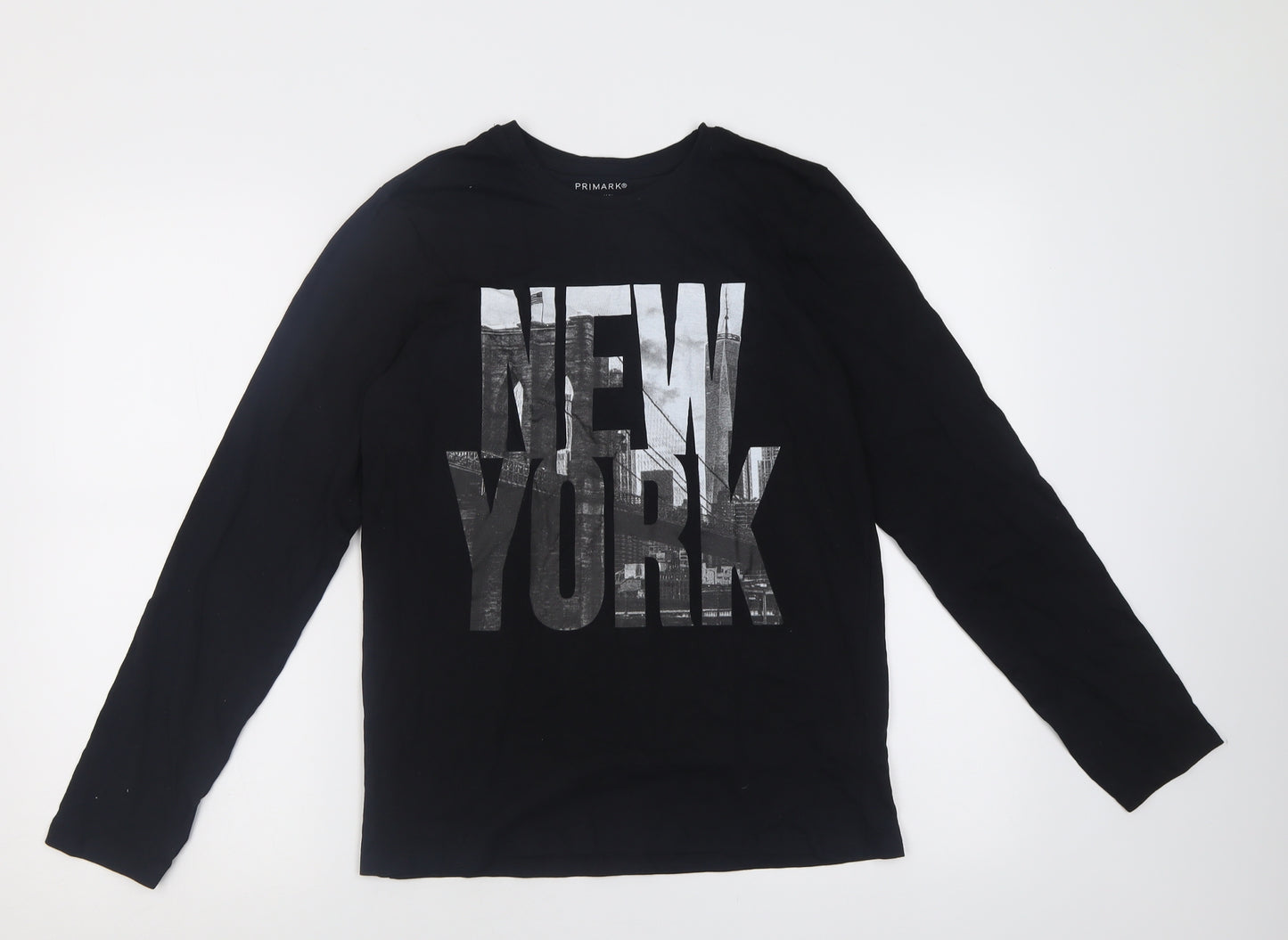 Primark Boys Black  Cotton Basic Casual Size 12-13 Years Crew Neck Pullover - New York