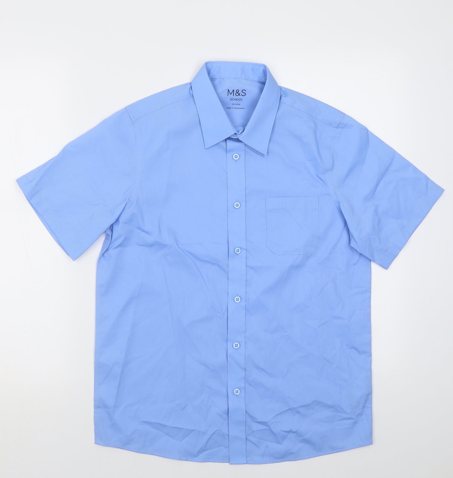 Marks and Spencer Boys Blue  Cotton Basic Polo Size 13-14 Years Collared Button - School Wear