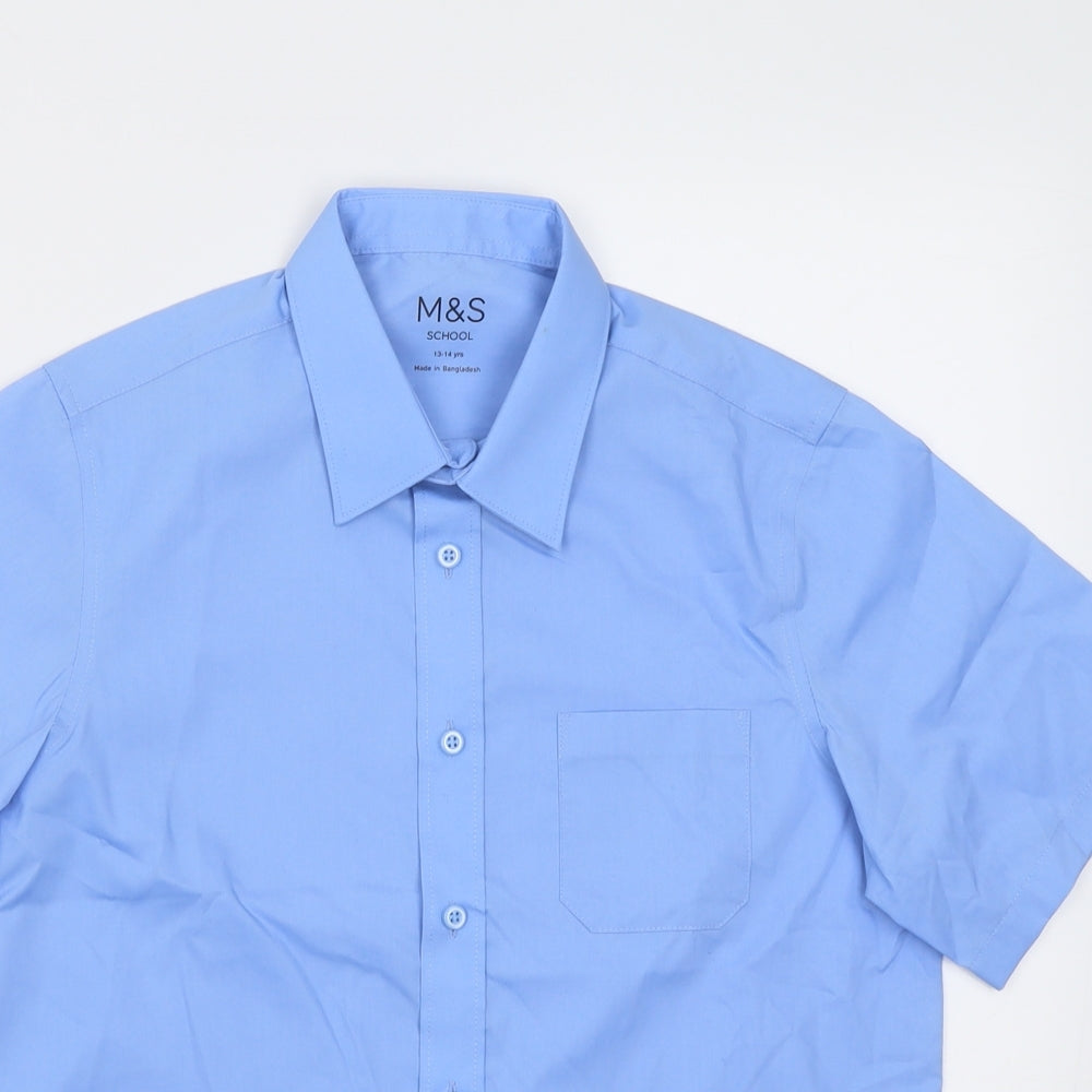 Marks and Spencer Boys Blue  Cotton Basic Polo Size 13-14 Years Collared Button - School Wear