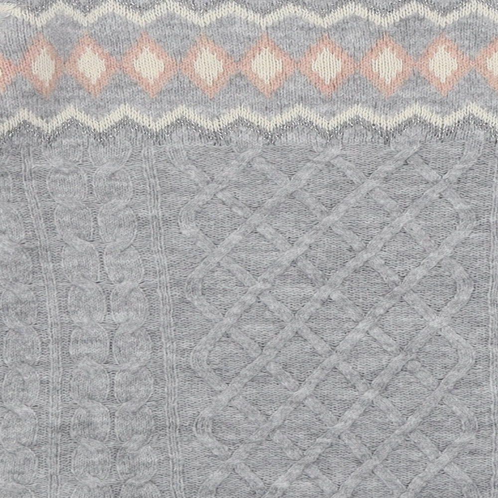Papaya Womens Grey Crew Neck Fair Isle Acrylic Pullover Jumper Size M