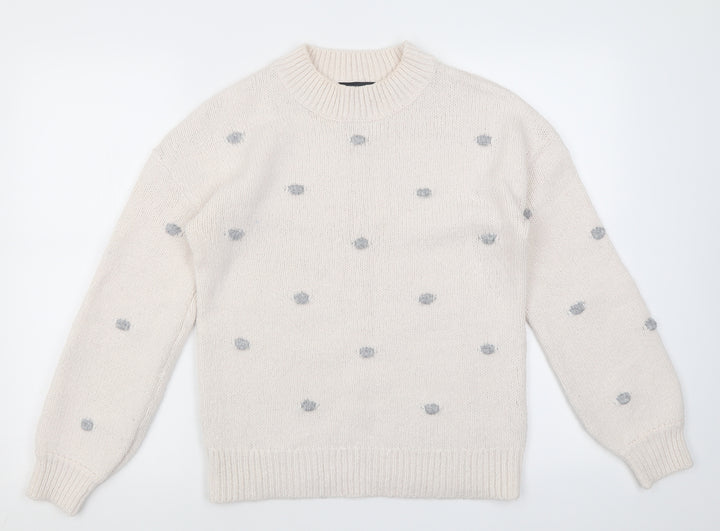 Dorothy Perkins Womens Pink Crew Neck Polka Dot Acrylic Pullover Jumper Size 12