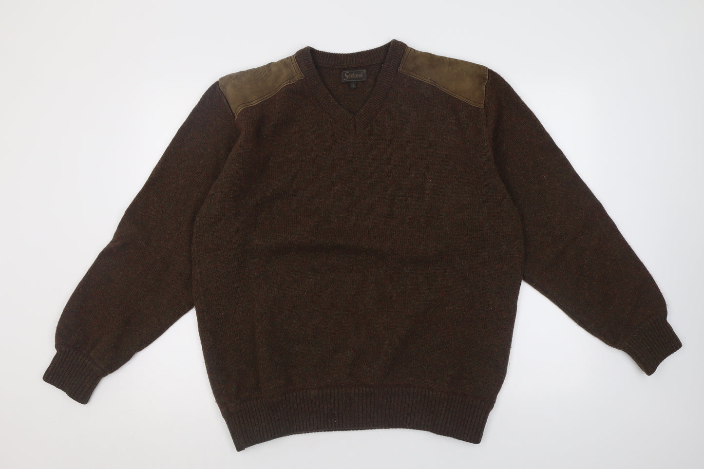 Seeland Mens Brown V-Neck  Acrylic Pullover Jumper Size XL