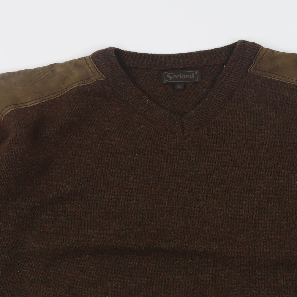 Seeland Mens Brown V-Neck  Acrylic Pullover Jumper Size XL
