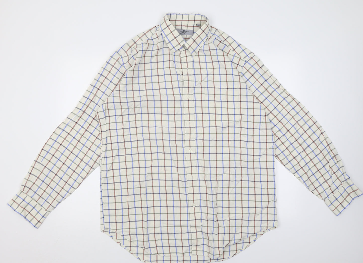 Alan Paine Mens Blue  Cotton  Button-Up Size XL Collared Button
