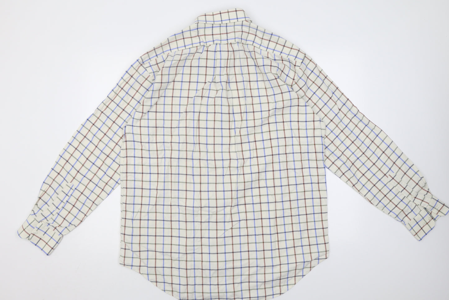 Alan Paine Mens Blue  Cotton  Button-Up Size XL Collared Button