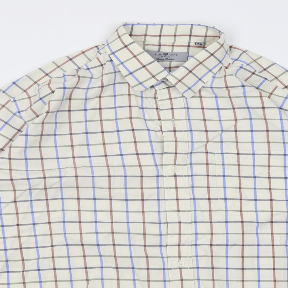 Alan Paine Mens Blue  Cotton  Button-Up Size XL Collared Button