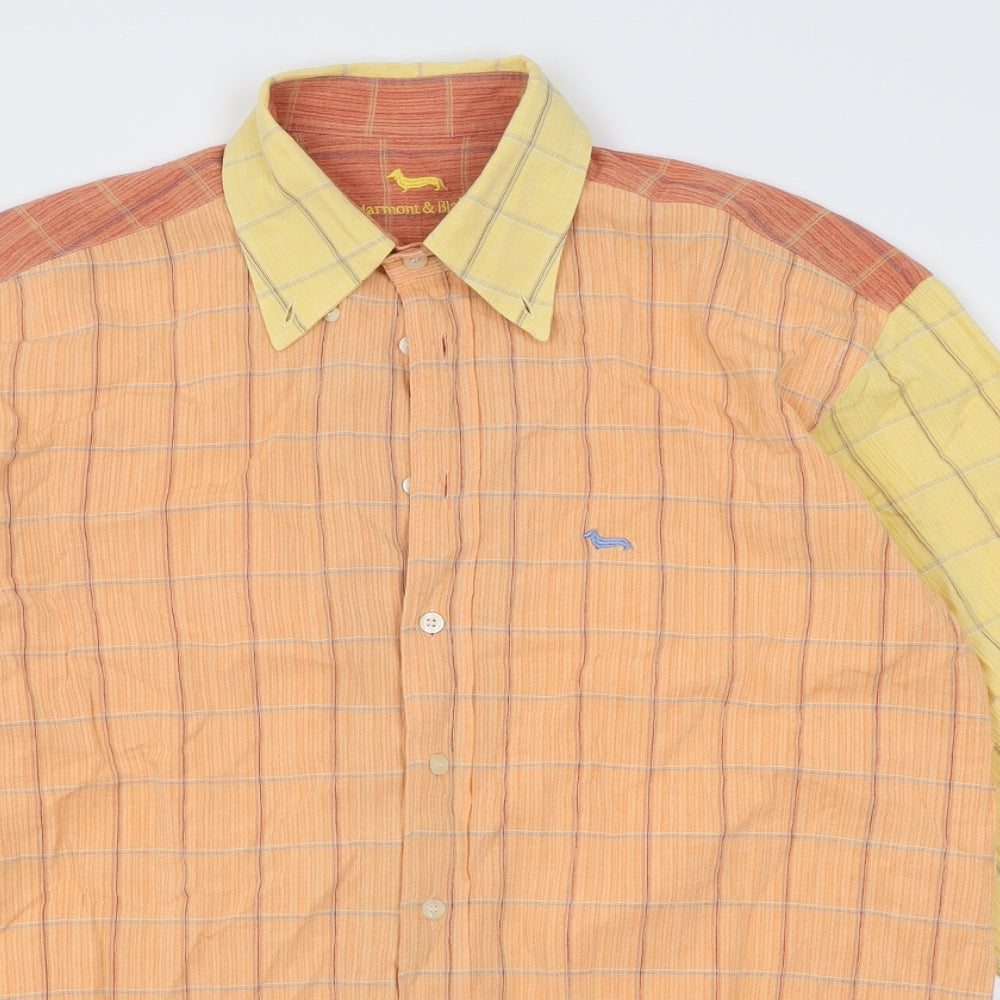 Harmont & Blaine Mens Orange Check Cotton  Button-Up Size XL Collared Button