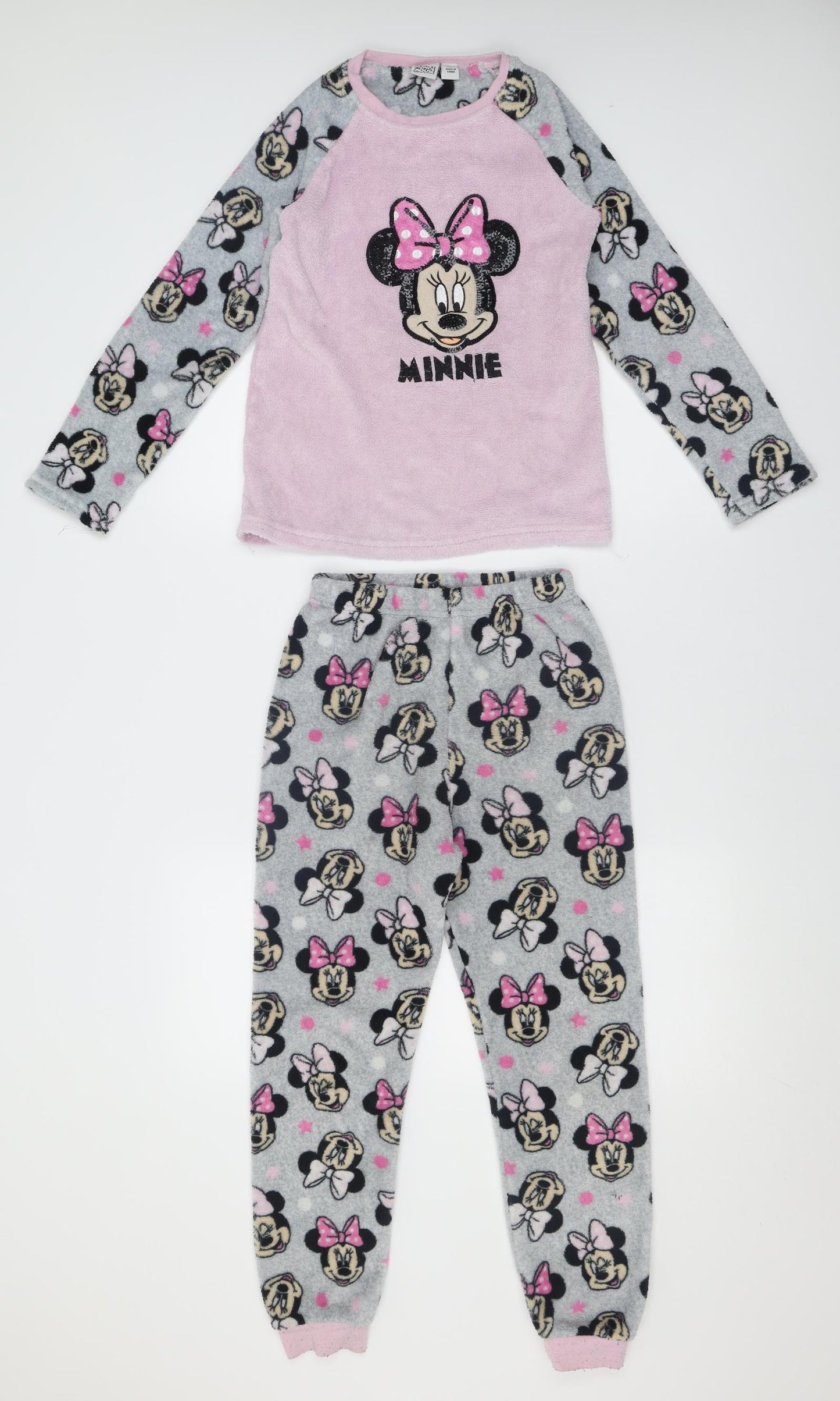 Primark Girls Grey Geometric Polyester  Pyjama Set Size 9-10 Years  Pullover - minnie mouse