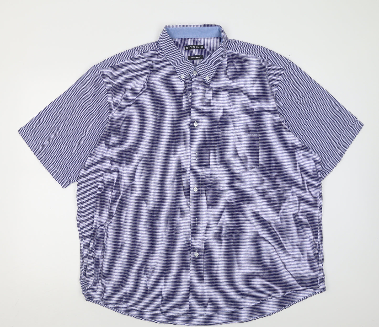 Dunnes Stores Mens Blue Check Cotton  Button-Up Size 3XL Collared Button