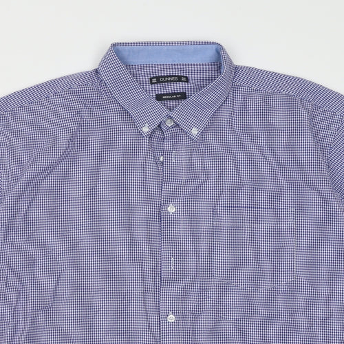 Dunnes Stores Mens Blue Check Cotton  Button-Up Size 3XL Collared Button