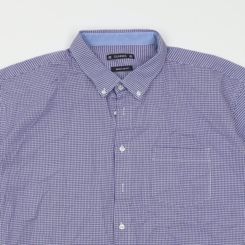 Dunnes Stores Mens Blue Check Cotton  Button-Up Size 3XL Collared Button
