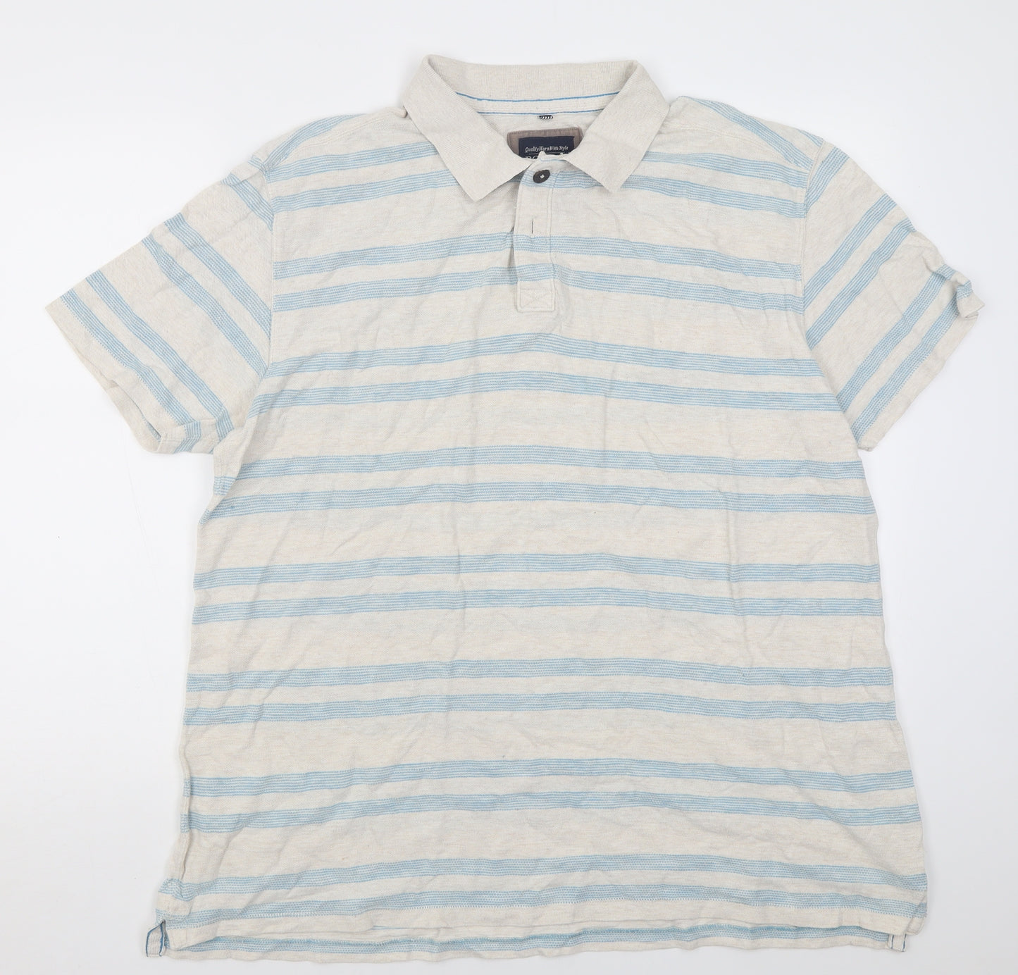 George Mens Beige Striped Cotton  Polo Size XL Collared Button