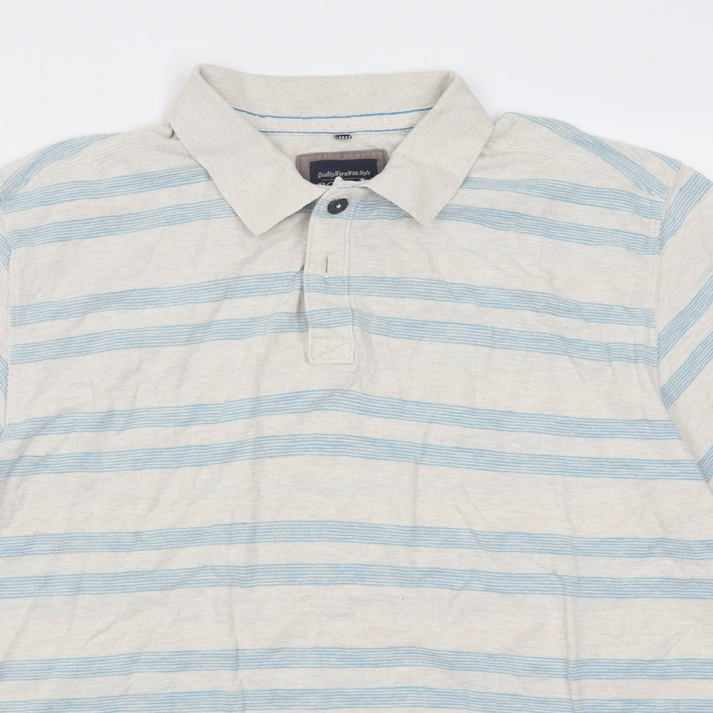 George Mens Beige Striped Cotton  Polo Size XL Collared Button
