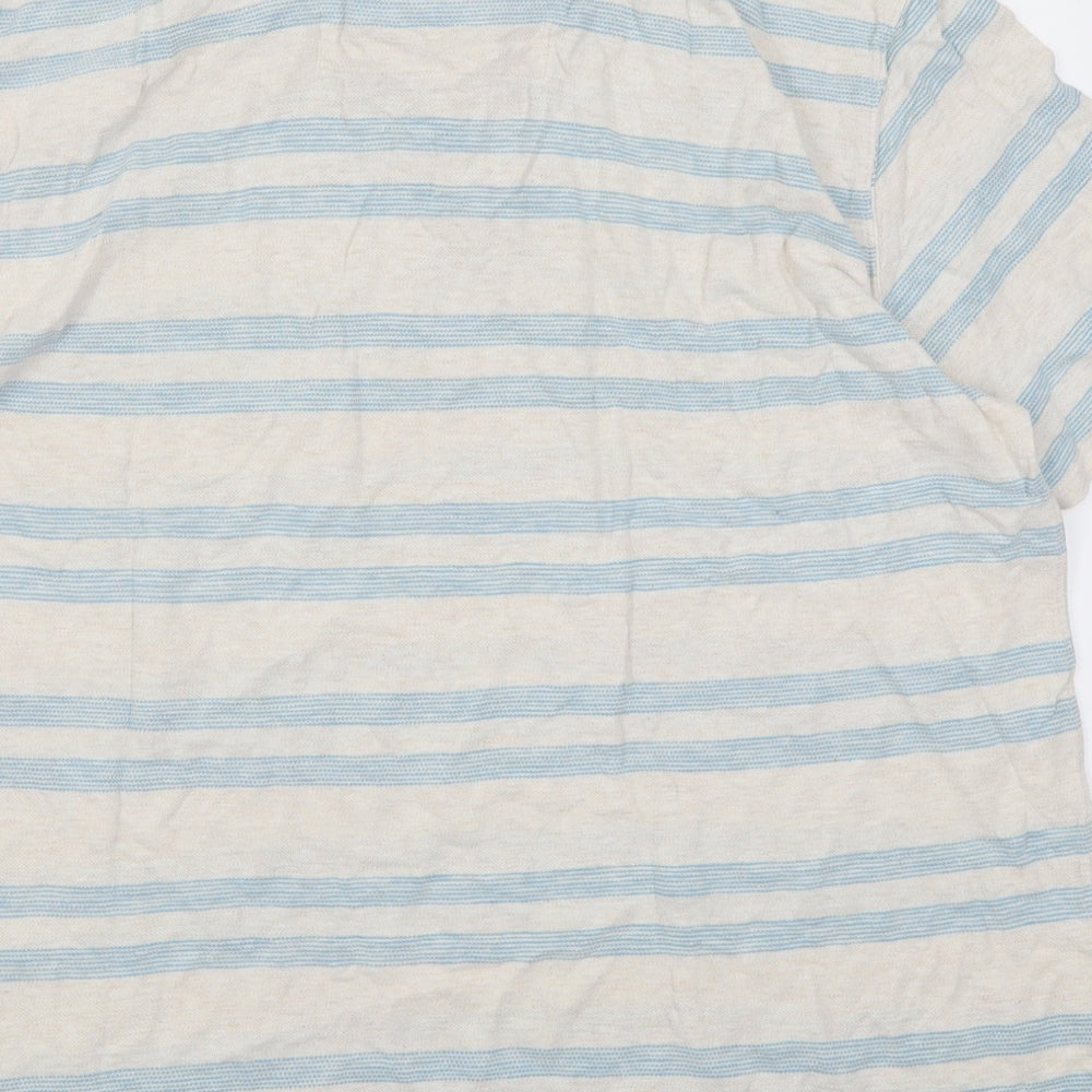 George Mens Beige Striped Cotton  Polo Size XL Collared Button