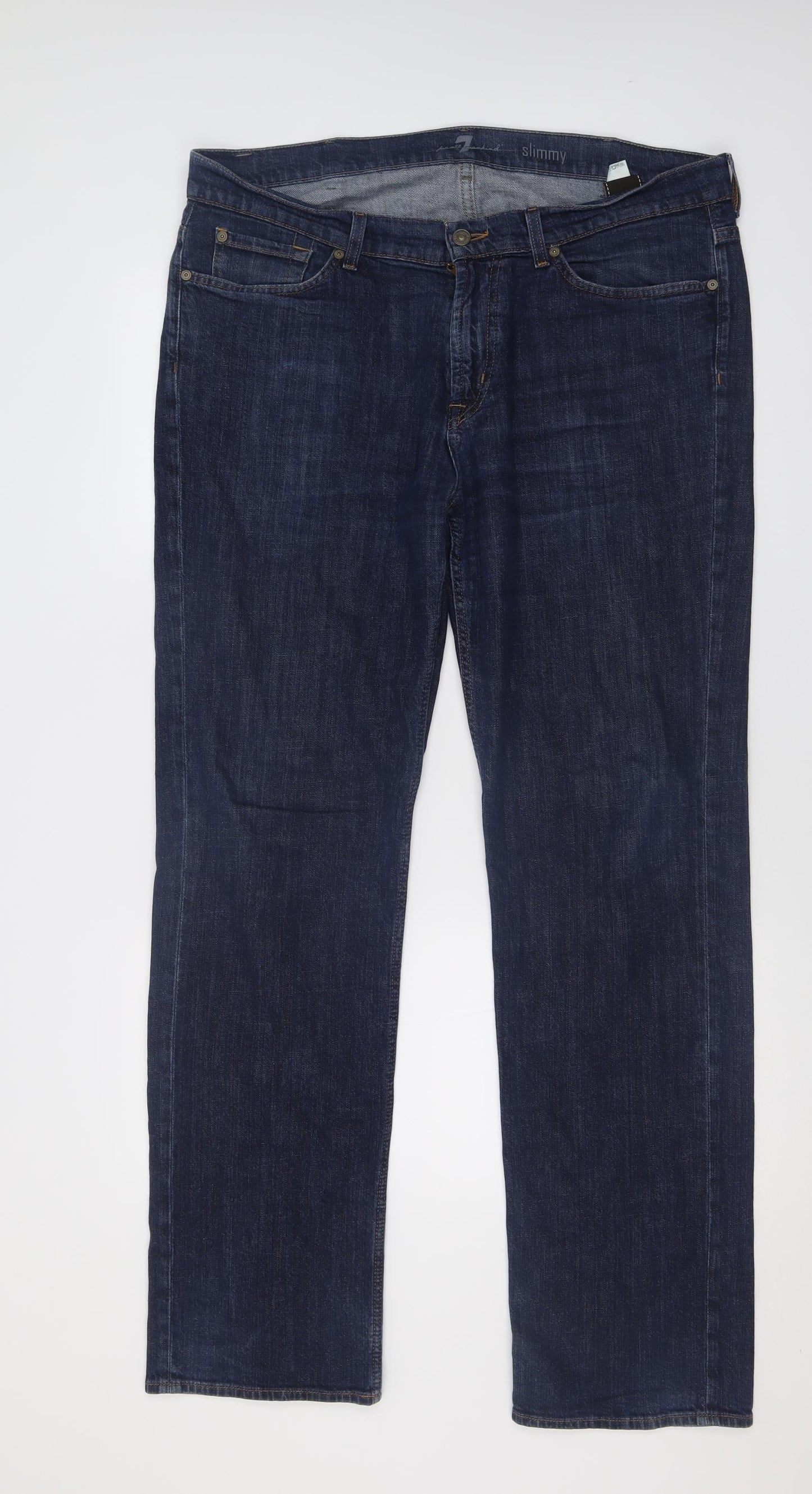 7 For All Mankind Mens Blue  Cotton Straight Jeans Size 38 L33 in Regular Button