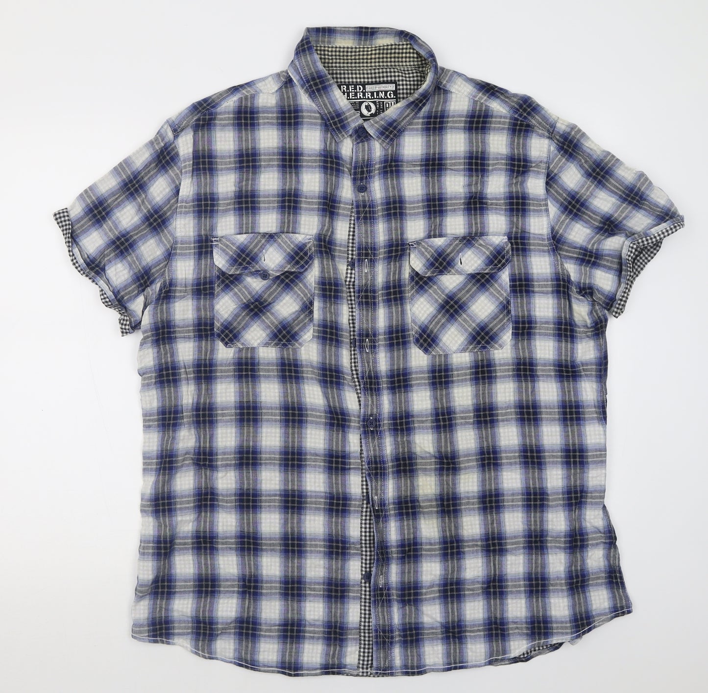 Red Herring Mens Blue Check Cotton  Button-Up Size 2XL Collared Button