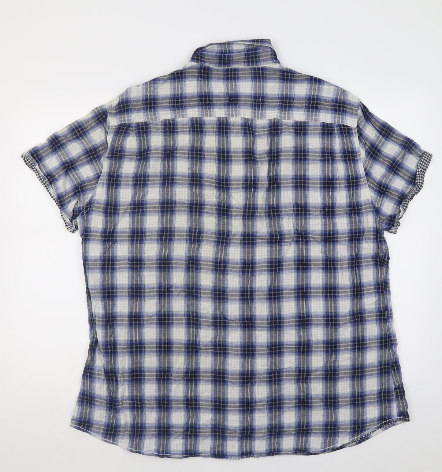 Red Herring Mens Blue Check Cotton  Button-Up Size 2XL Collared Button