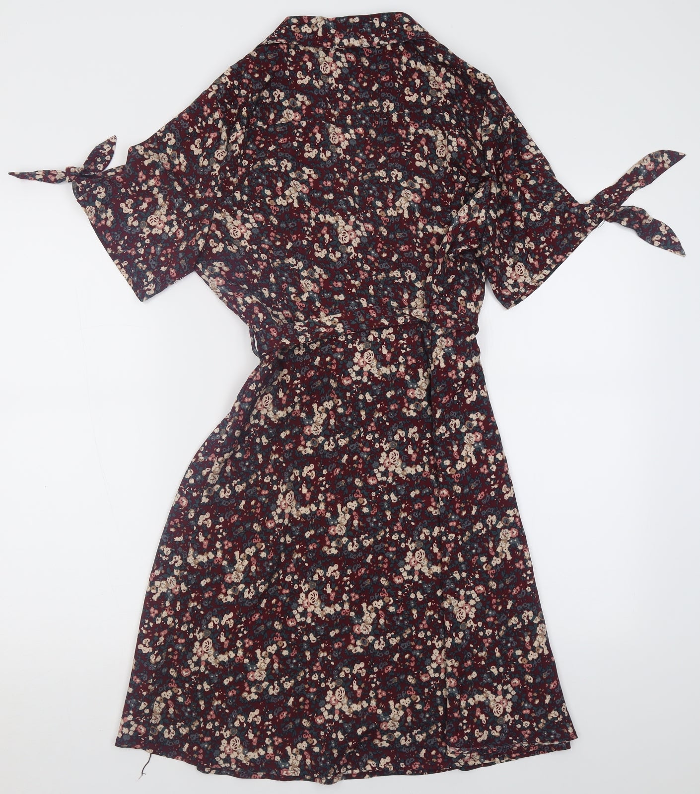 TENKI Womens Purple Floral Polyester A-Line  Size 10  V-Neck Button