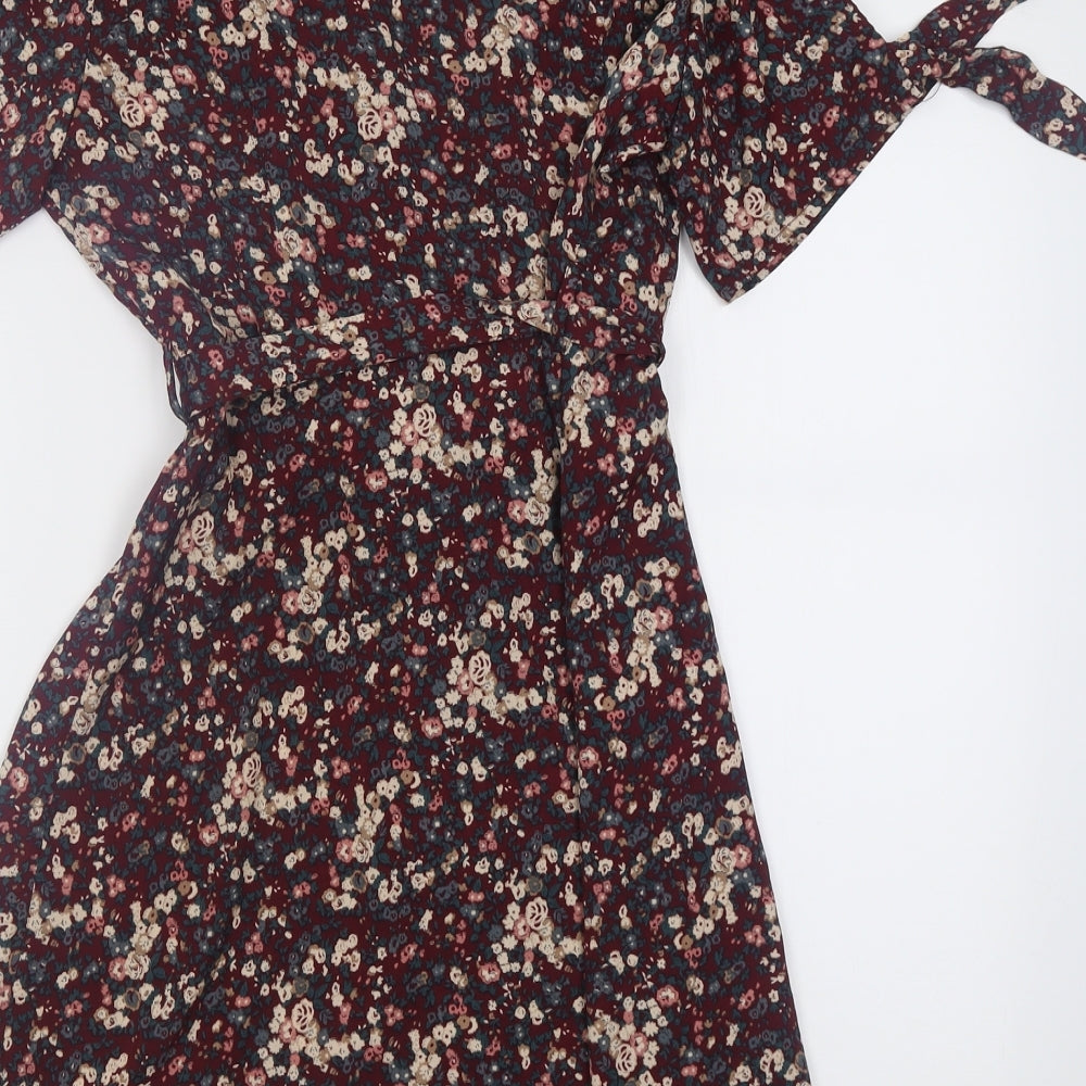 TENKI Womens Purple Floral Polyester A-Line  Size 10  V-Neck Button