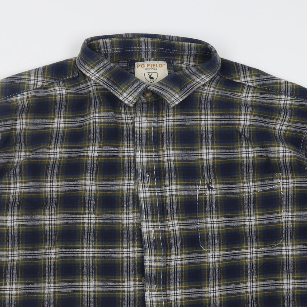 PG Field Mens Blue Check Cotton  Button-Up Size XL Collared Button