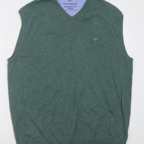 Fynch-Hatton Mens Green V-Neck  Cotton Vest Jumper Size 3XL