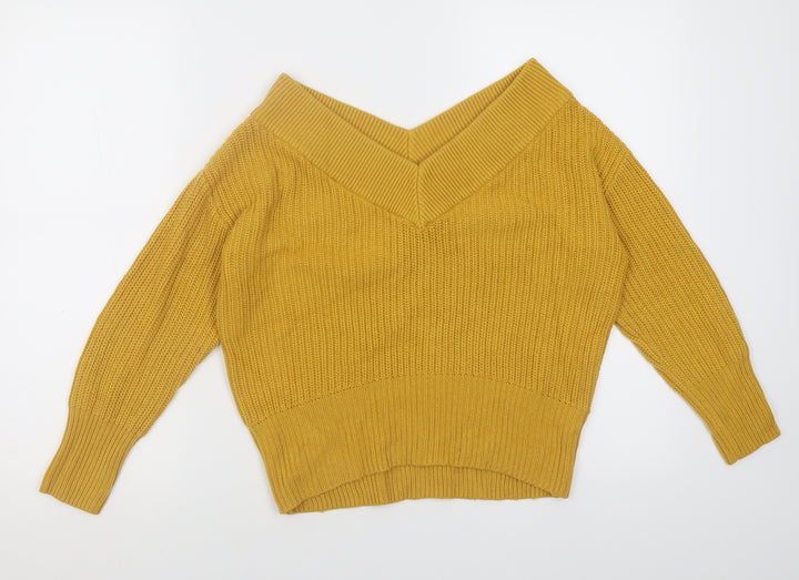 Topshop Womens Yellow V-Neck  Acrylic Pullover Jumper Size 6
