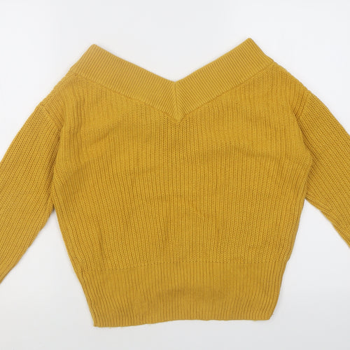 Topshop Womens Yellow V-Neck  Acrylic Pullover Jumper Size 6