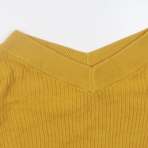 Topshop Womens Yellow V-Neck  Acrylic Pullover Jumper Size 6