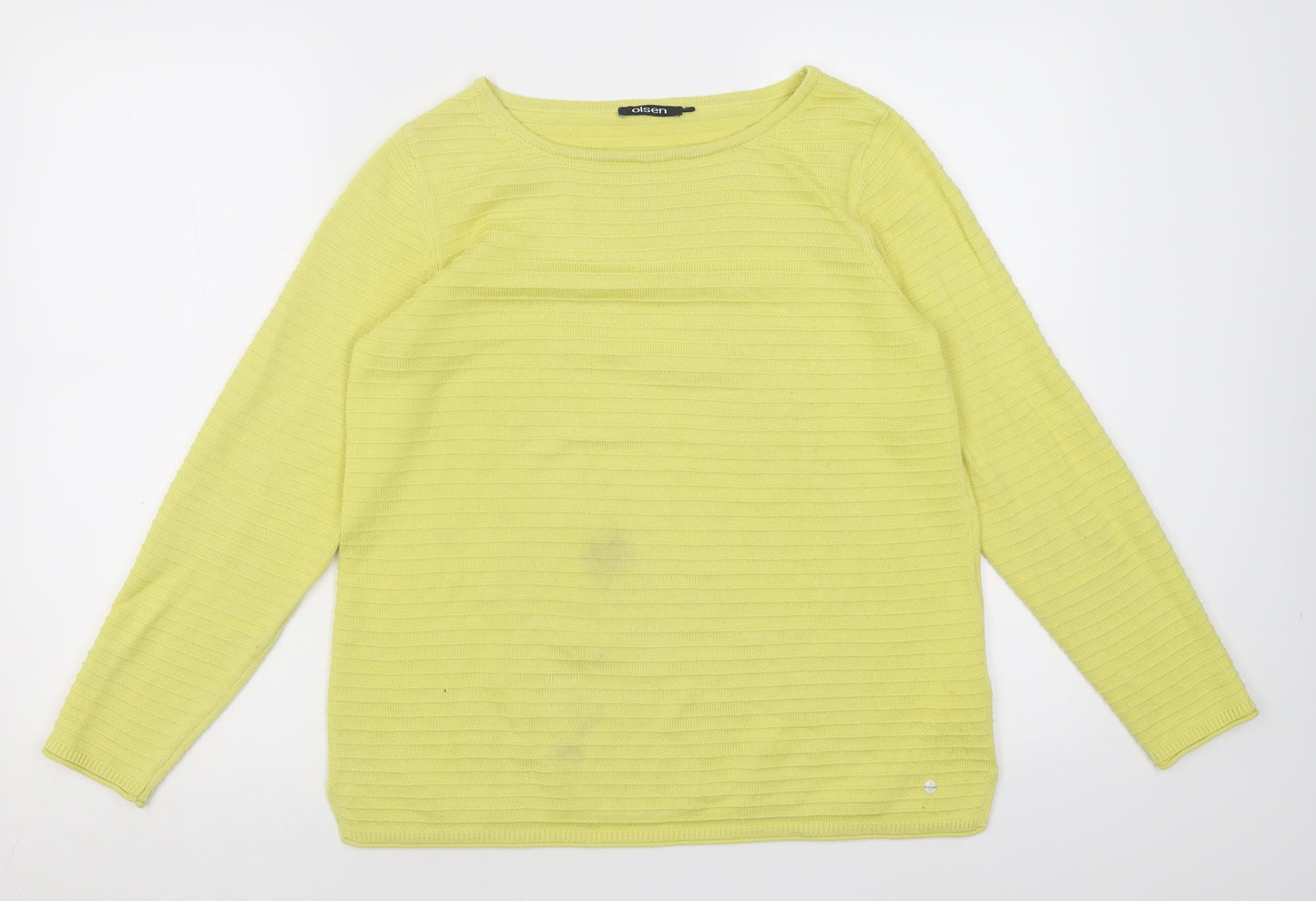 Olsen Womens Yellow Crew Neck Striped Cotton Pullover Jumper Size 10