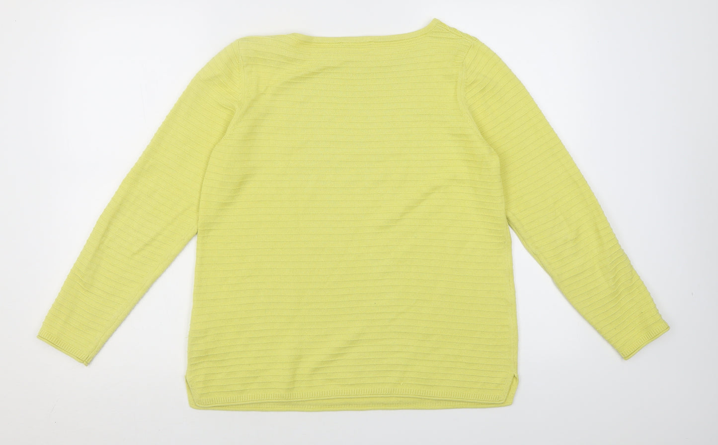 Olsen Womens Yellow Crew Neck Striped Cotton Pullover Jumper Size 10