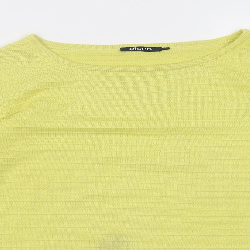 Olsen Womens Yellow Crew Neck Striped Cotton Pullover Jumper Size 10