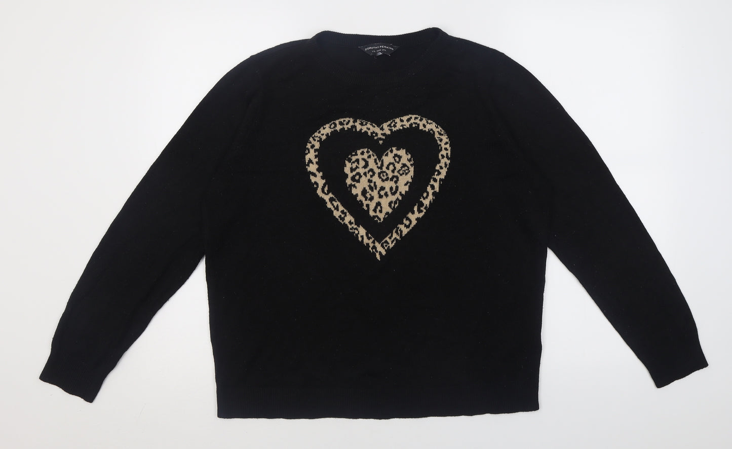 Dorothy Perkins Womens Black Crew Neck Animal Print Acrylic Pullover Jumper Size L