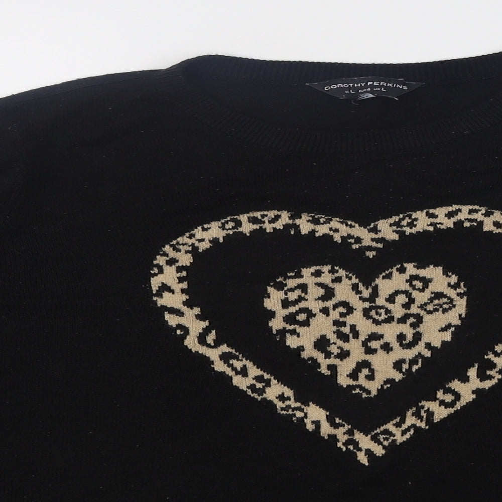 Dorothy Perkins Womens Black Crew Neck Animal Print Acrylic Pullover Jumper Size L