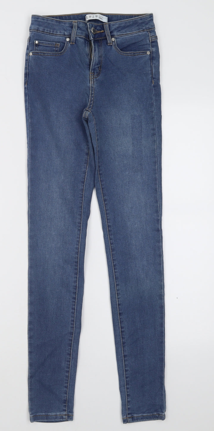 Primark Womens Blue Cotton Skinny Jeans Size 6 L29 in Regular Button