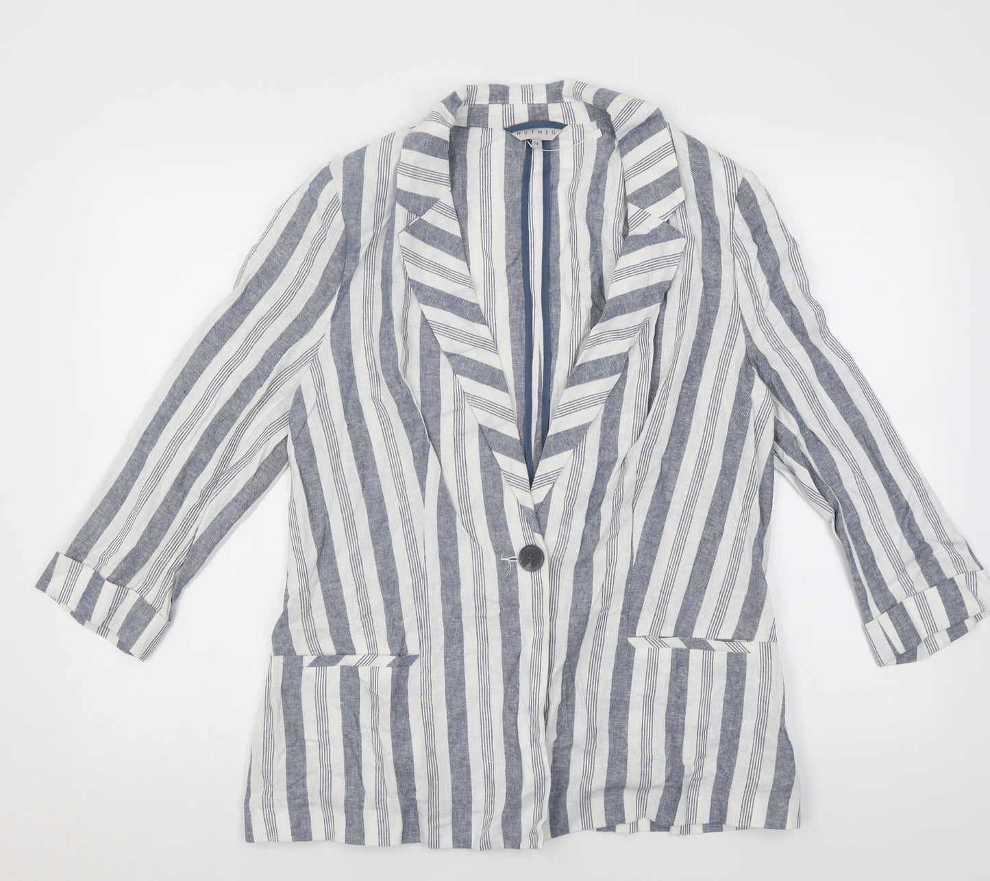 Nutmeg Womens Blue Striped  Jacket Blazer Size 14  Button