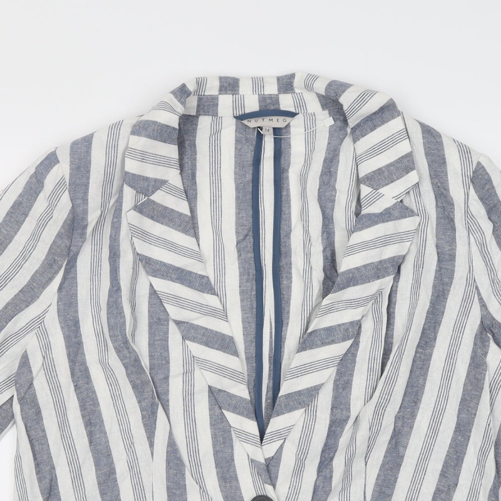 Nutmeg Womens Blue Striped  Jacket Blazer Size 14  Button