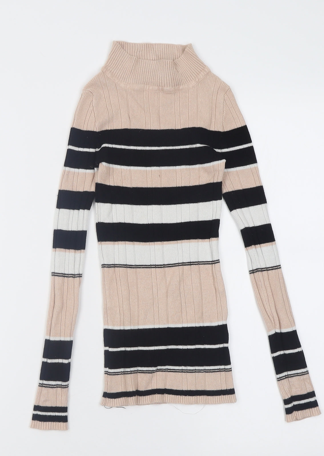 Atmosphere Womens Beige High Neck Striped Viscose Pullover Jumper Size 6