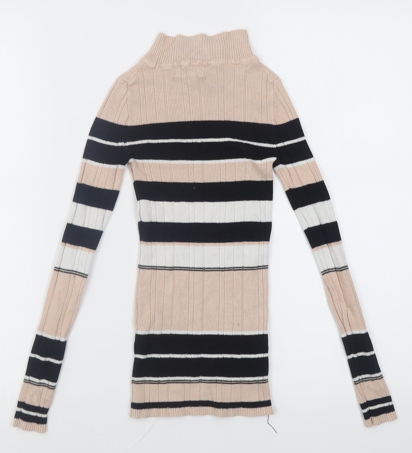 Atmosphere Womens Beige High Neck Striped Viscose Pullover Jumper Size 6
