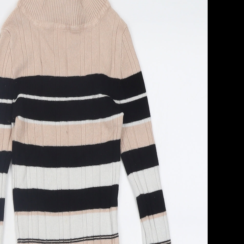 Atmosphere Womens Beige High Neck Striped Viscose Pullover Jumper Size 6