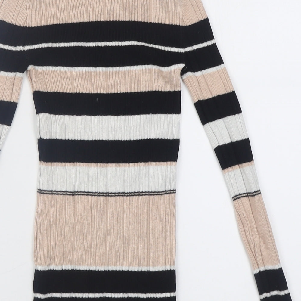 Atmosphere Womens Beige High Neck Striped Viscose Pullover Jumper Size 6
